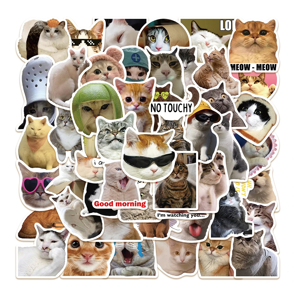 50张猫咪表情贴纸行李箱贴画滑板吉他手账防水搞怪ins风diy手机壳