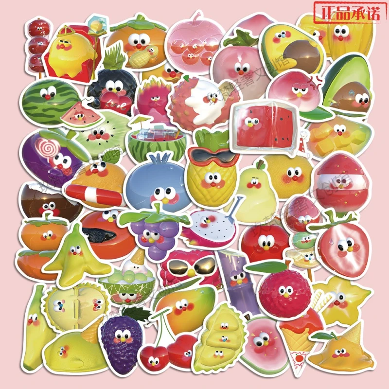 [原创]50张水果家族创意贴纸冰箱贴行李箱diy手账素材ins风3d贴画