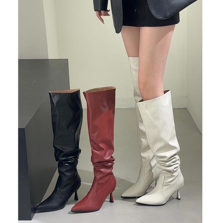 欧美风长筒靴女2024秋冬新款皮靴两穿不过膝长靴尖头细跟高筒靴