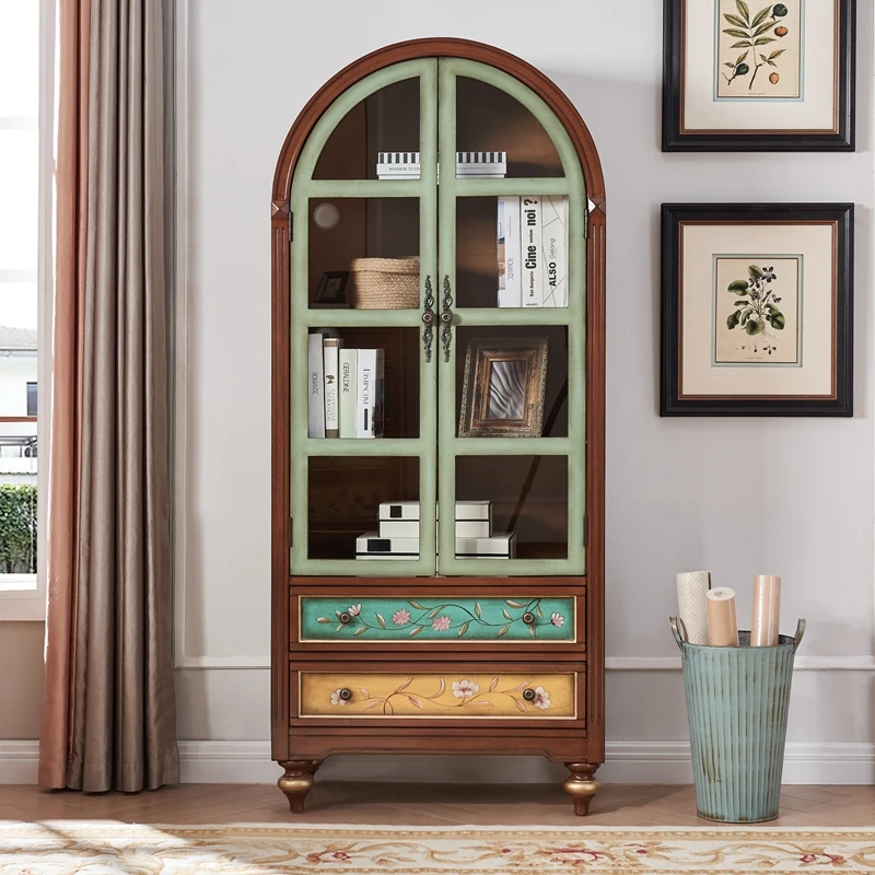 美式双门书柜酒柜柜子客厅家用书橱置物中式复古两门储物柜欧式