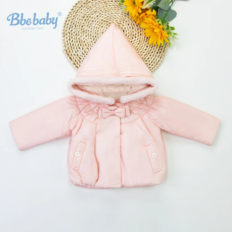 秋冬可爱甜美女幼童冬装保暖加厚棉服 粉色蝴蝶结连帽棉服【小码】