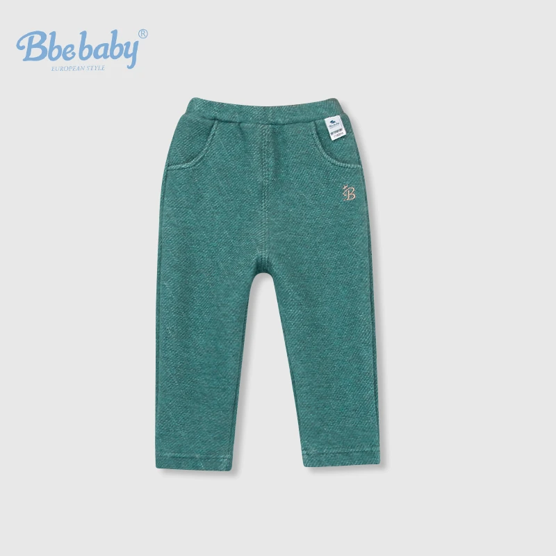 Bbebaby秋冬新品夹丝提花休闲长裤 儿童小狐狸保暖绿色裤子-L070