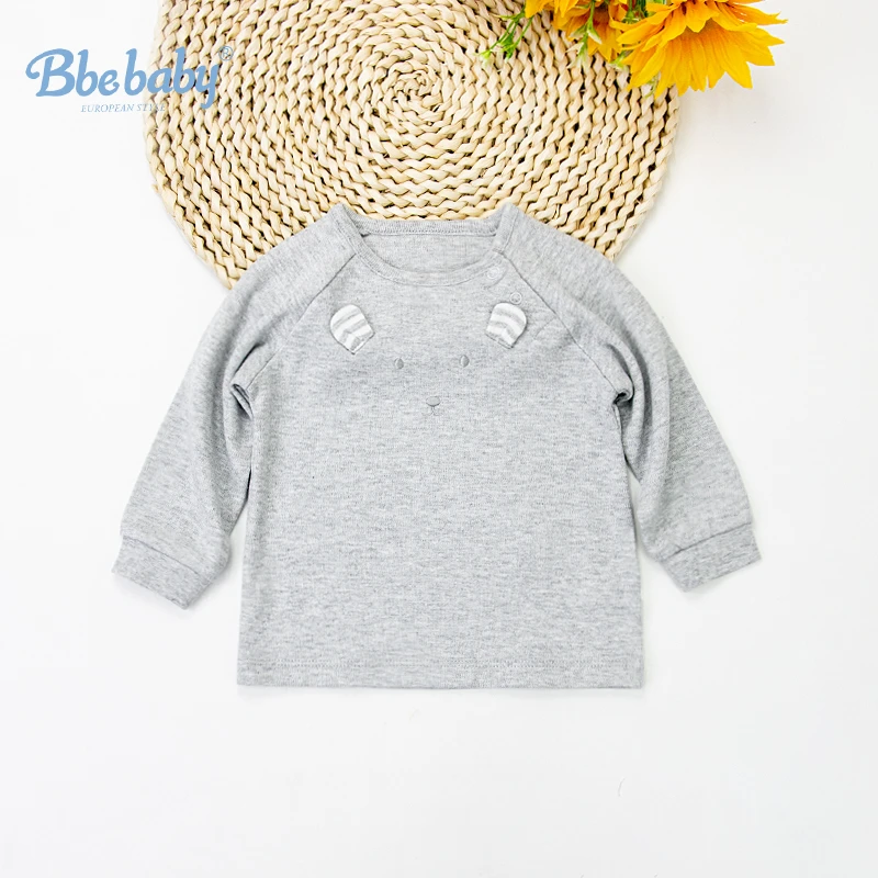 秋冬灰色小熊立体熊耳双面布后开上衣 婴幼儿宝宝纯棉T恤 【小码】