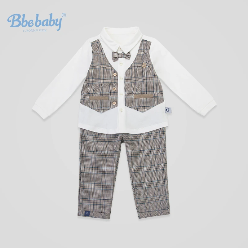 Bbebaby秋冬新品假两件衬衫套装 帅气男孩春秋冬季潮流套装--L090