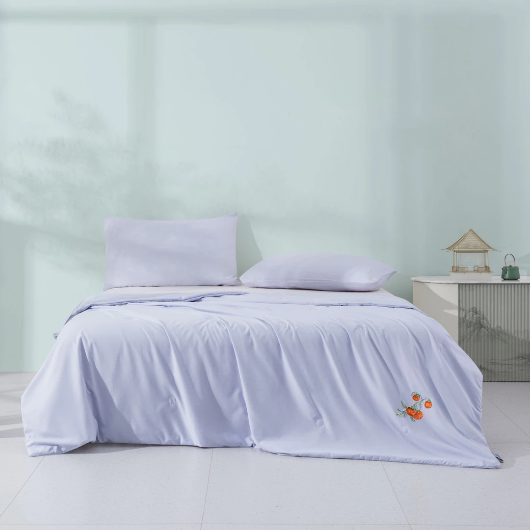 【政府补贴折上85折】梦洁家纺水洗纯蚕丝夏被:柿柿如意