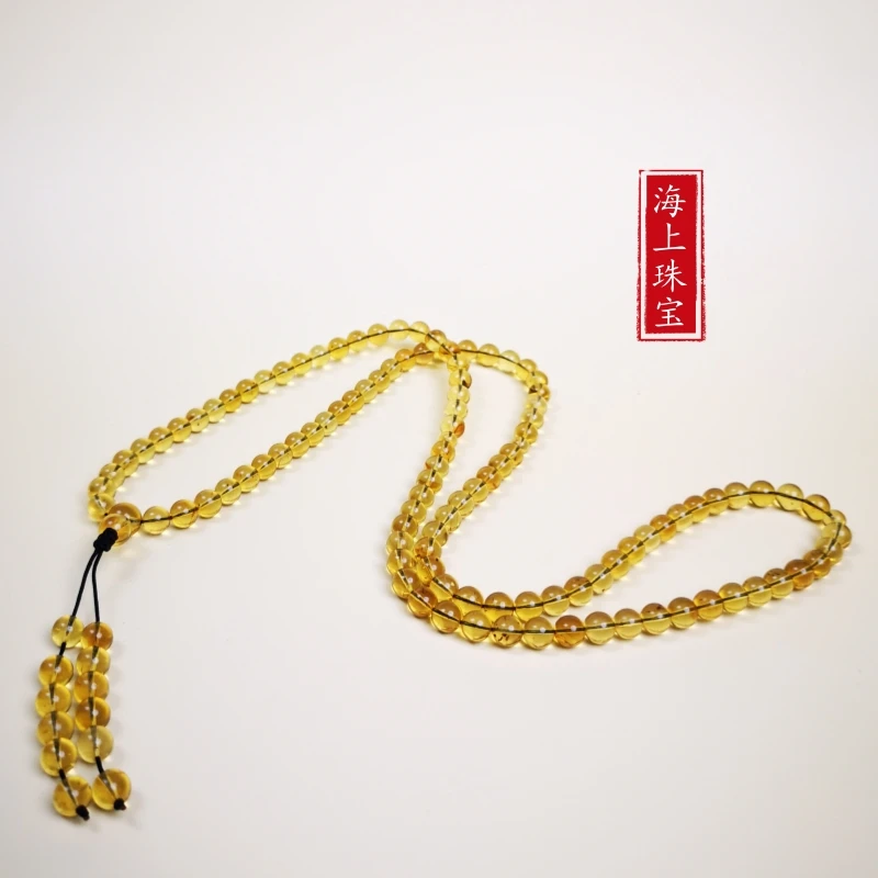 【海上珠宝】天然精品琥珀蓝珀108经典百搭项链长链-6mm+多样性发货