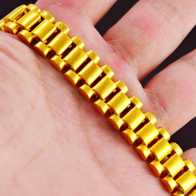 正品金色宽表带手链久不掉色男款霸气实心时尚光面手