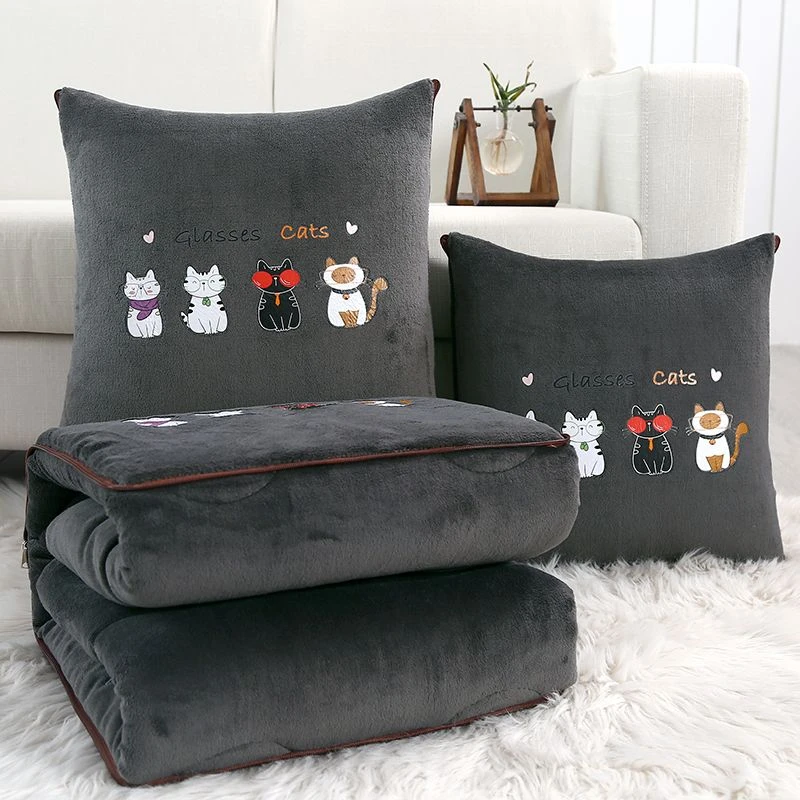 抱枕被子两用冬季加厚枕头被二合一汽车载靠垫办公室午睡毯子靠枕