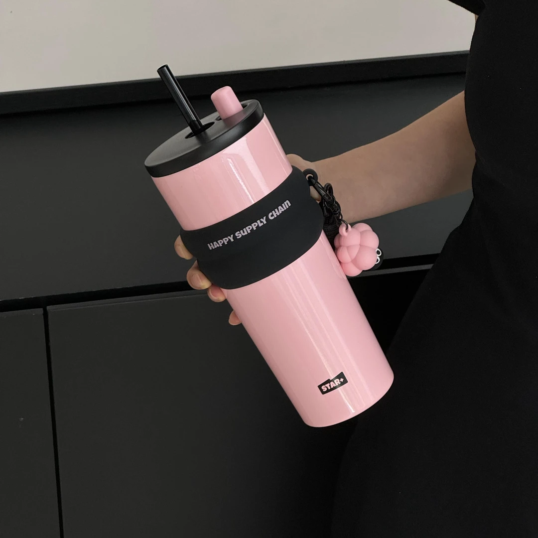 世大家保温杯吸管女网红简约女士创意高颜值水杯子防摔外出车载杯