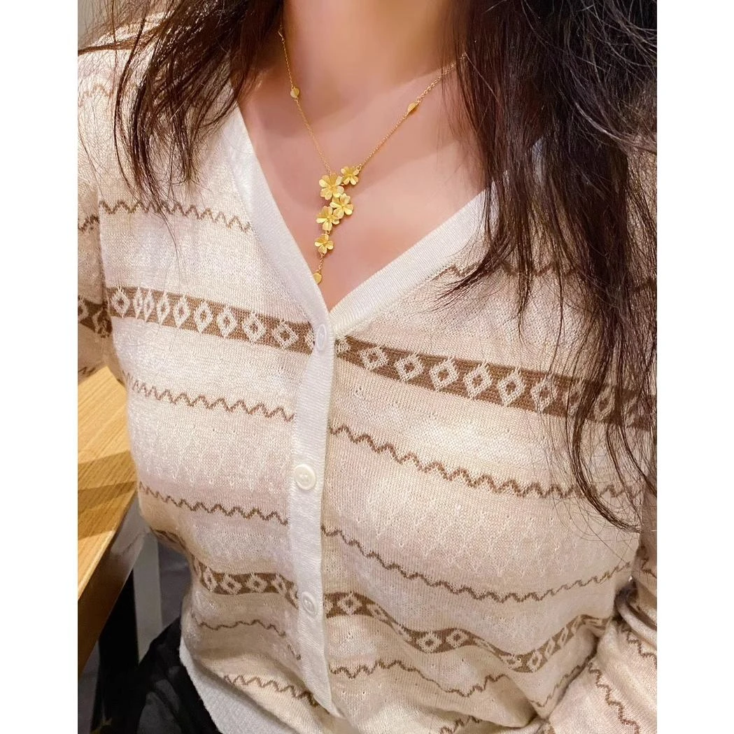 黄金色四叶草苜宿花项链新中式复古小众设计婚嫁风锁骨链