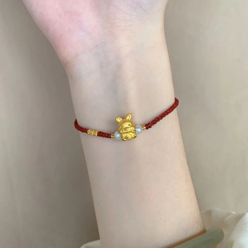 金色小兔子手链女士新款生肖兔小金朱编织手绳送女友节日礼物