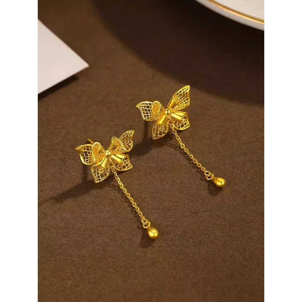 金色耳钉女镂空蝴蝶耳饰流苏耳坠复古轻奢时尚小众设计耳环