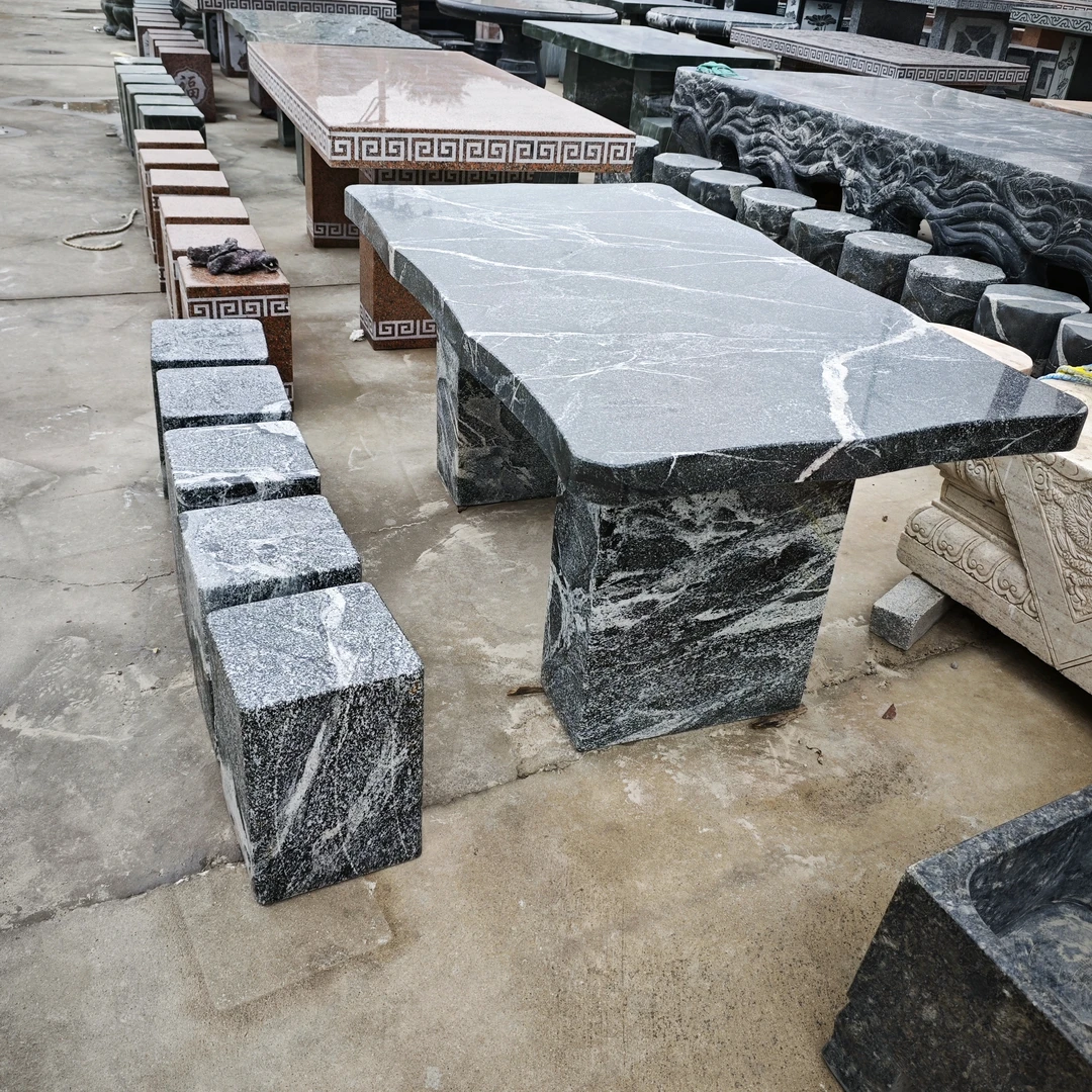 石雕石桌户外花岗岩天然石材石头桌子凳子长1.5米宽85厘米厚6厘米