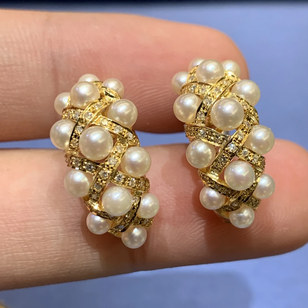 18K珍珠钻石耳钉