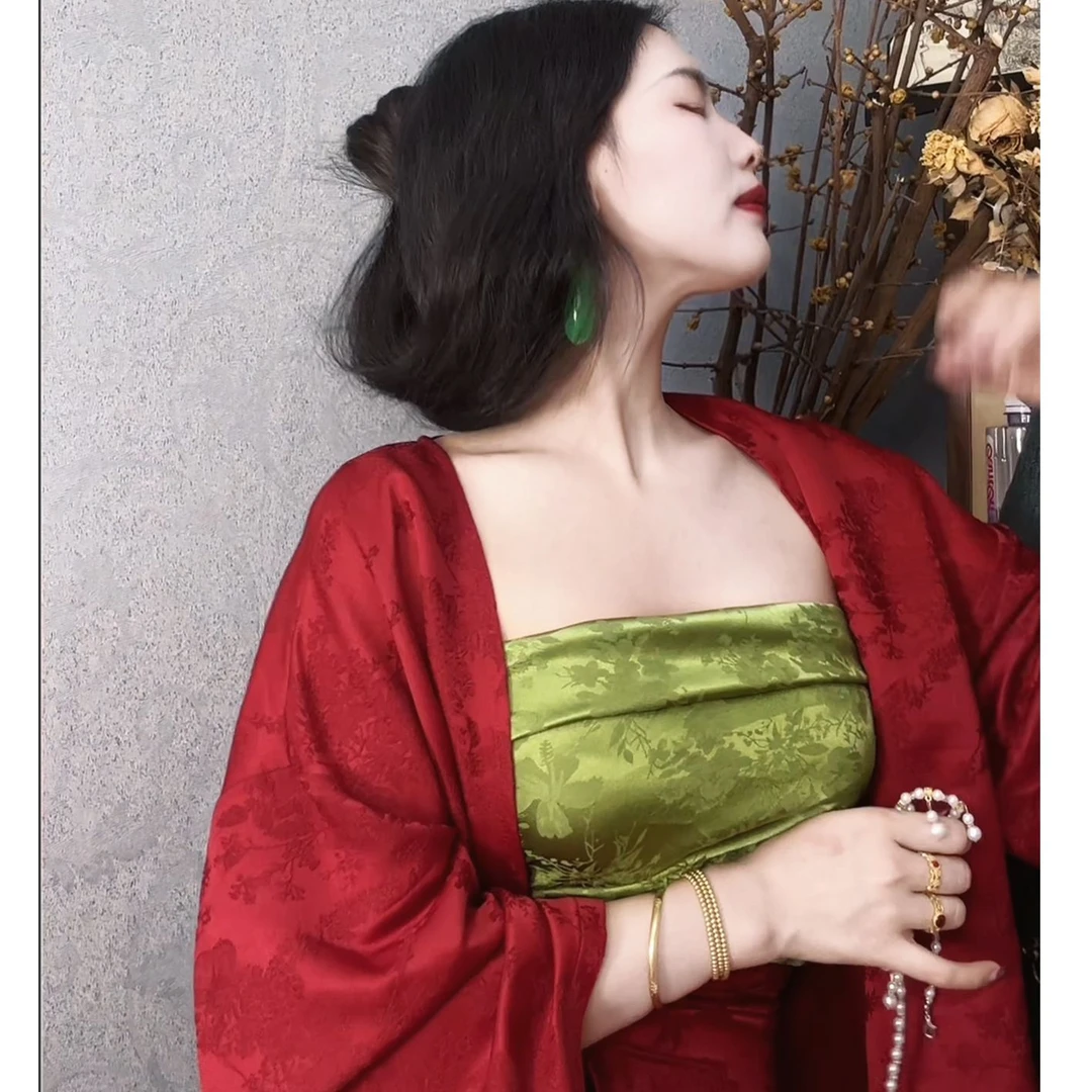 画报夫人原创自制新中式国风红色禅意显白三件套