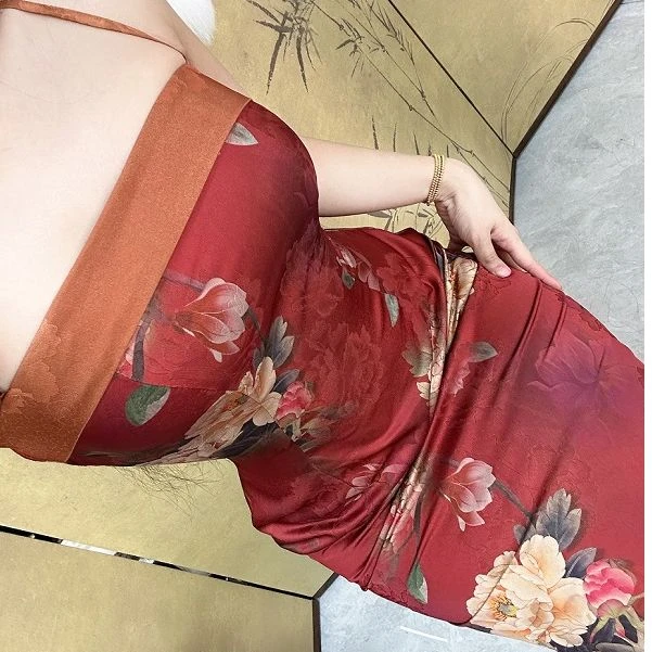 LHMknk1画报夫人原创自制新中式国风提花缎面吊带连衣裙彩女