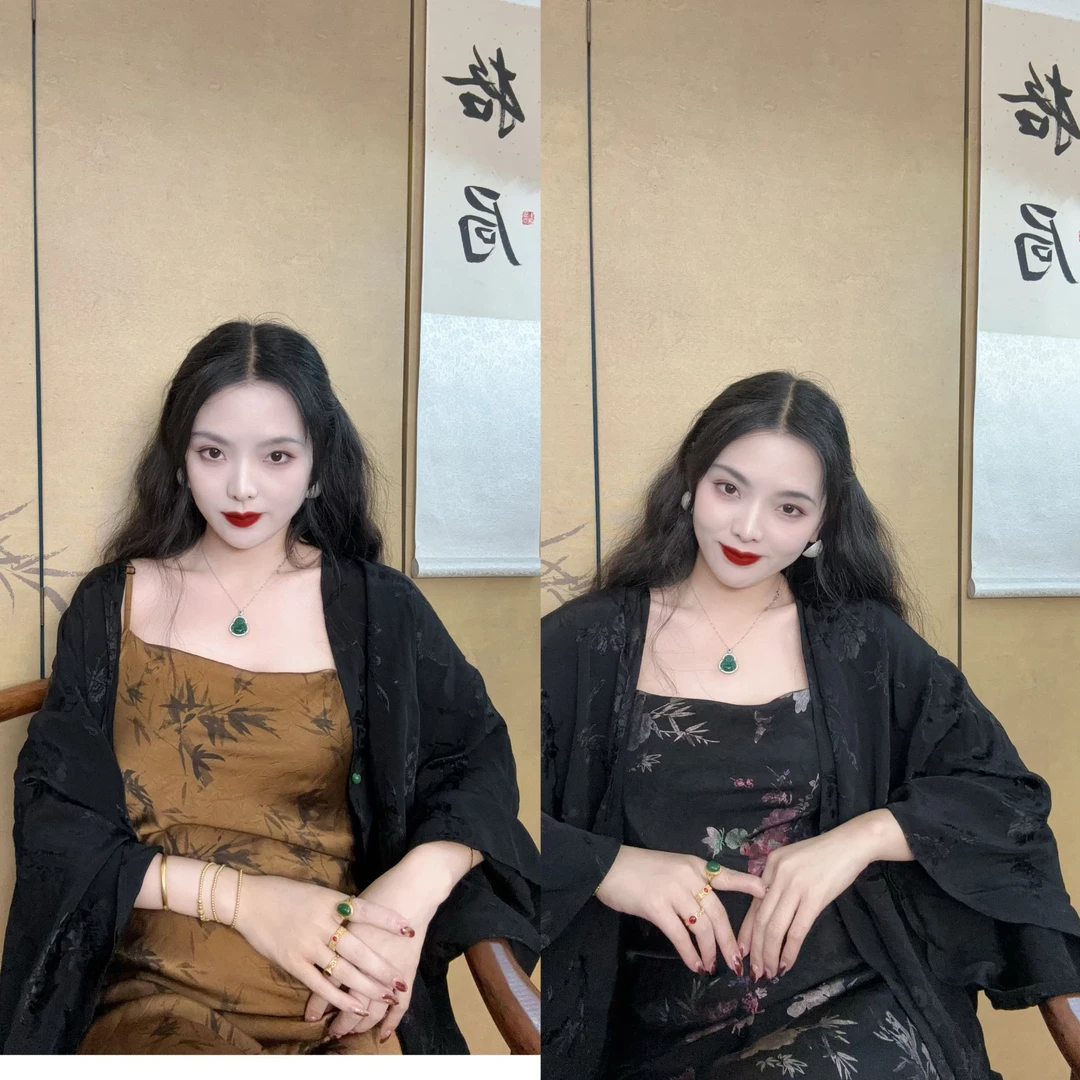 画报夫人原创自制禅意温柔中式慵懒斜裁荡领吊带  黑木套装