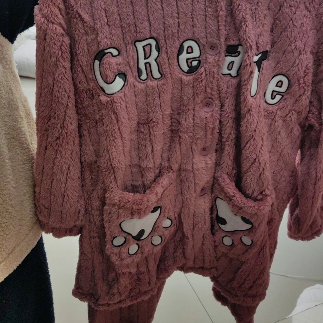 毛绒绒加厚冬季家居服睡衣套装