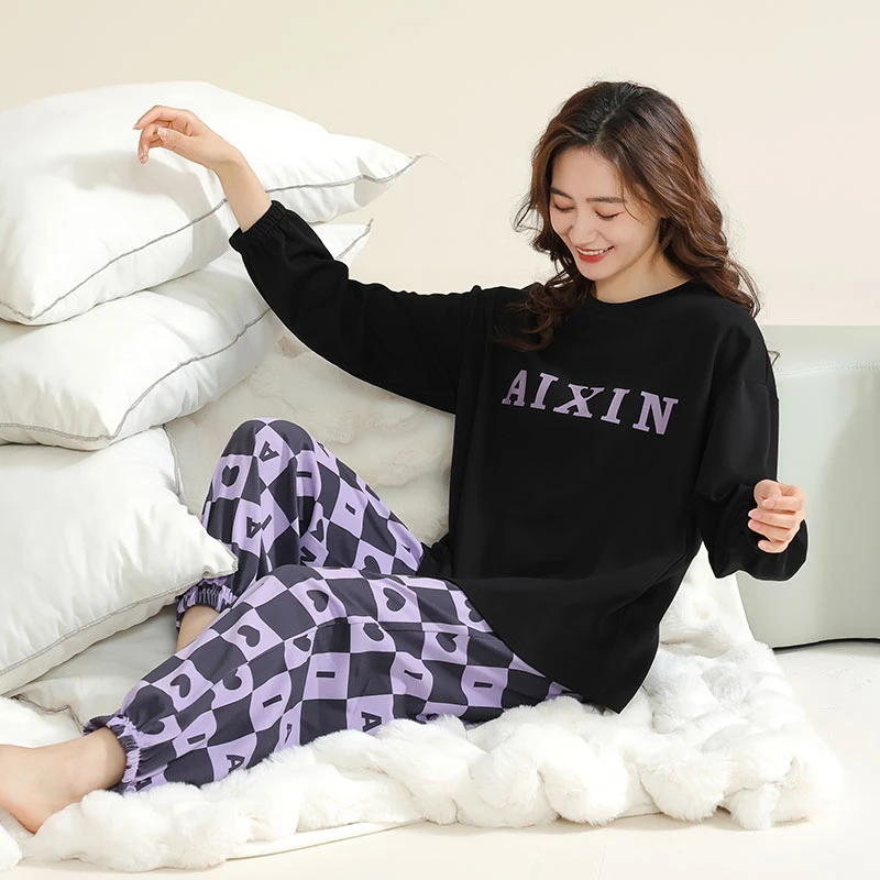 女士秋款长袖舒适家居服睡衣套装23252