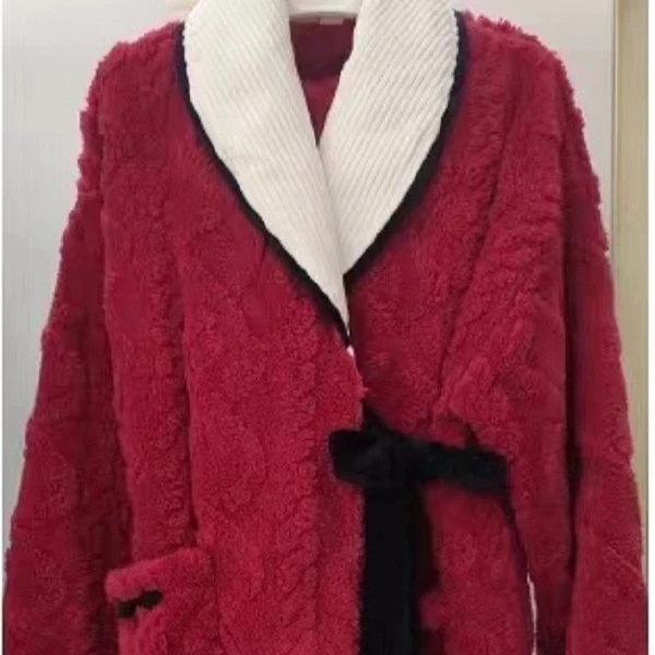 冬季家居服睡袍长款加绒加厚家居服