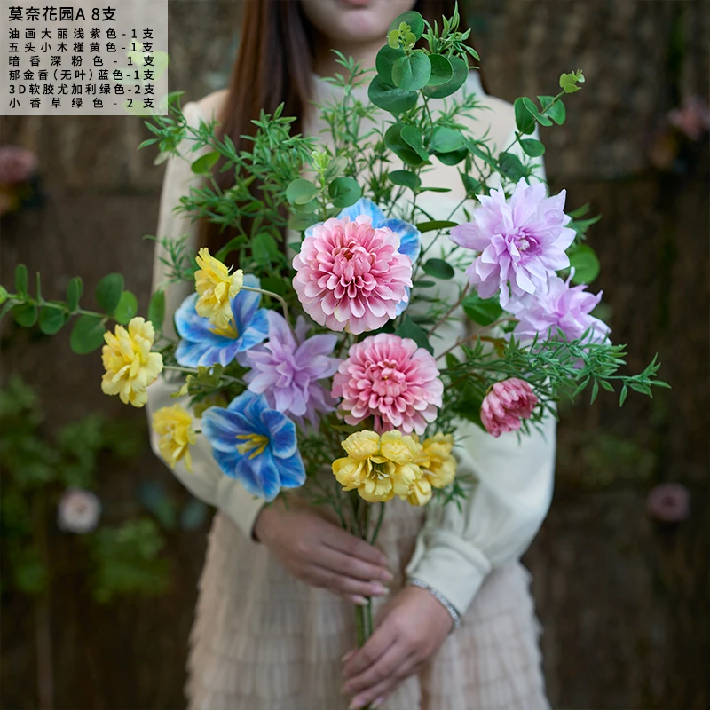 【莫奈花园A款】尤加利仿真花绿植客厅玄关桌面软装饰花（散装发货）