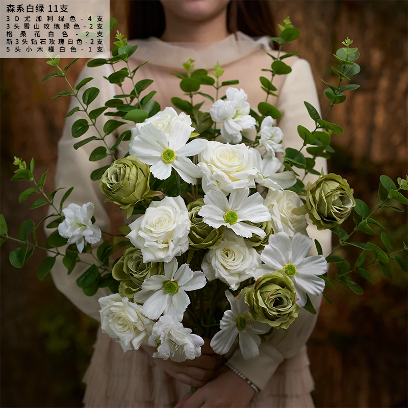 【森系白】仿真花玫瑰卧室白色禅意轻奢客厅摆件家居装饰（散装发货）