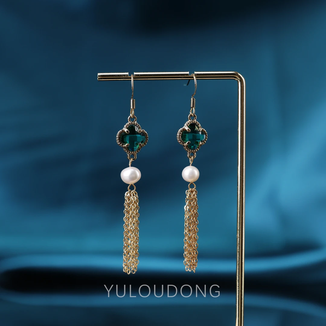 925银仿珍珠耳饰 FL51 长款镶嵌珠珠耳坠 非中古 YULOUDONG