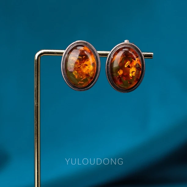 合金耳饰 GH200 复古镶嵌橙色中古耳环 默认微瑕（海淘孤品）