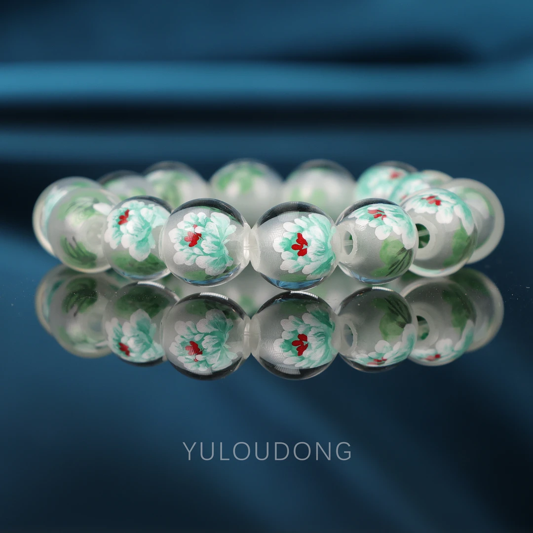 合金手链 925银合金手链 CZ836【牡丹】内画满串琉璃手串【不可碰水】