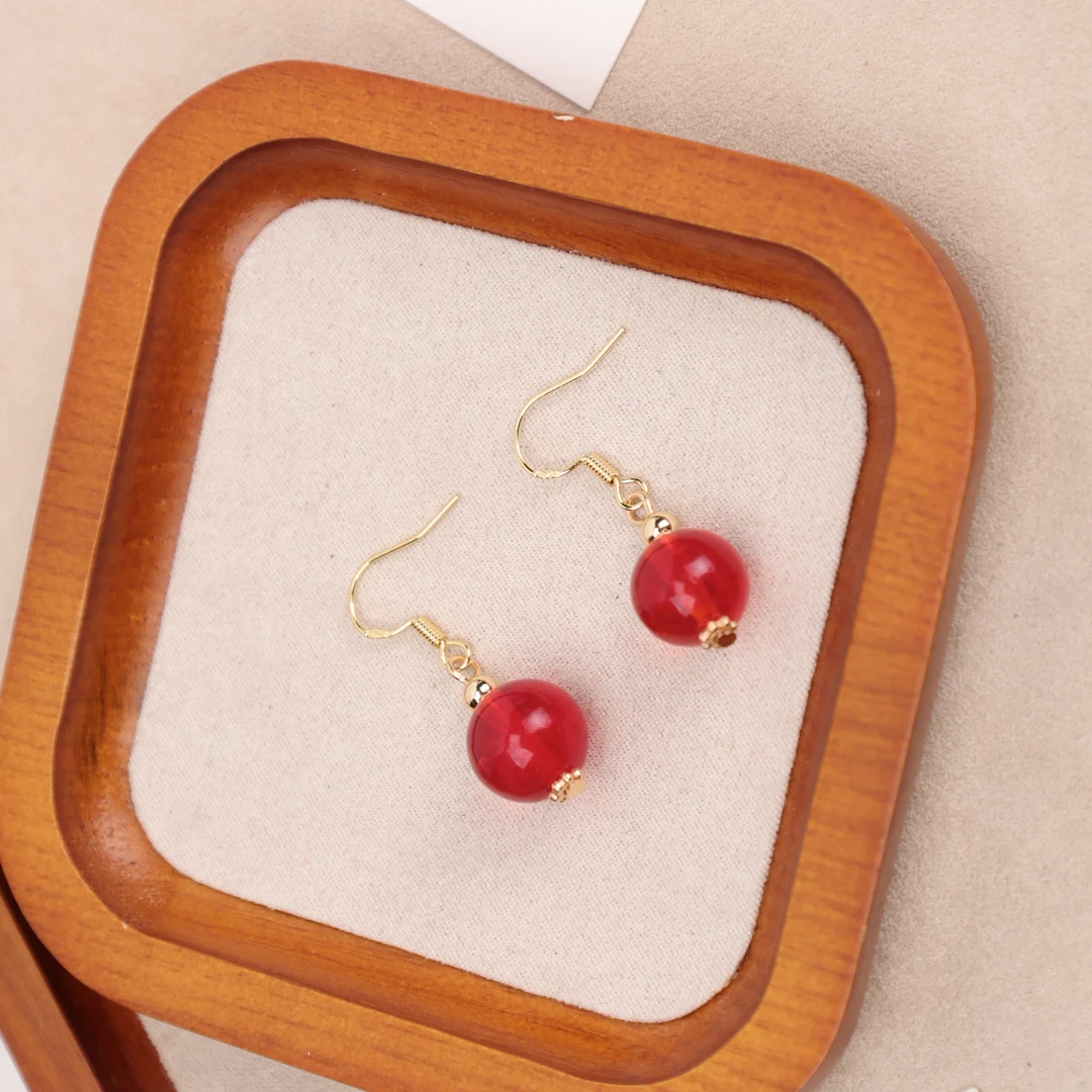 合金耳饰 合金耳饰 玉楼东合金耳饰 LZ1210-2 红色透亮琉璃耳环