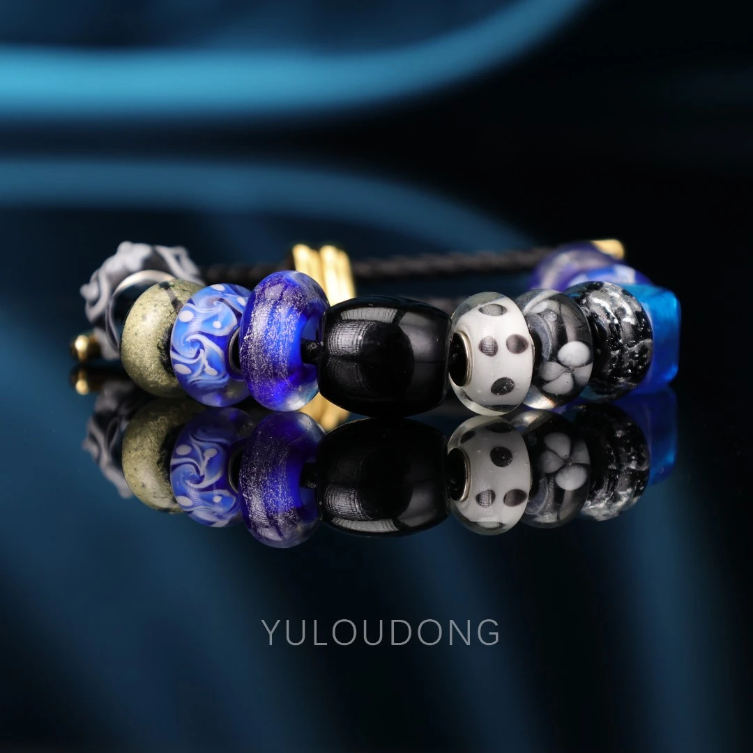 合金手链 CZ760 蓝色系黑绳琉璃手串时尚百搭 简约小众