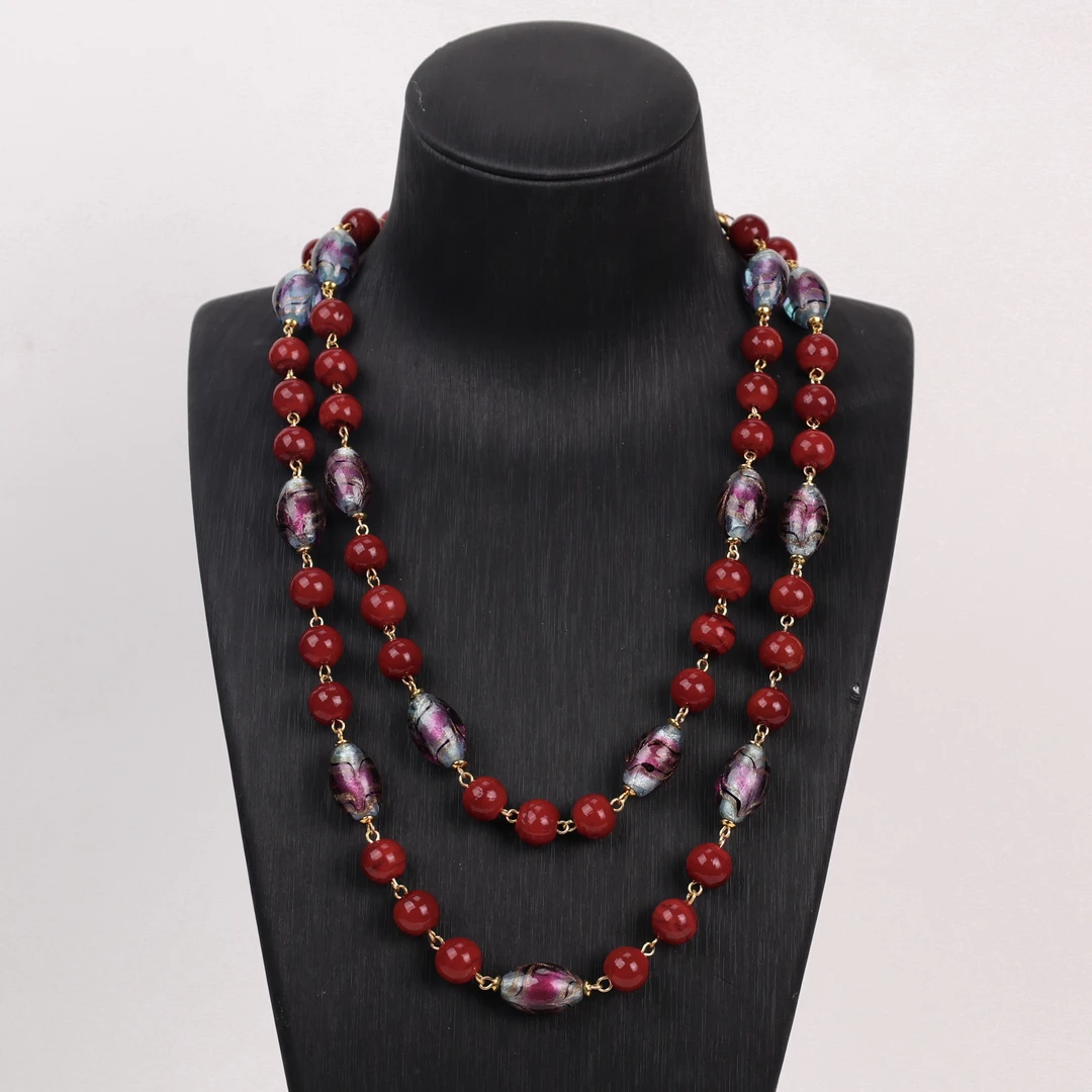 合金项链 （希媛专属） LZ1823 紫色银箔椭圆柱鸡血红大长链琉