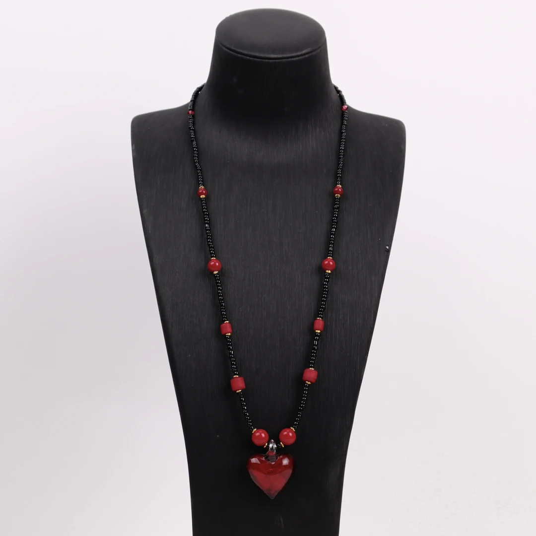 合金项链 新合金项链 LZ1278 红色爱心琉璃项链64cm