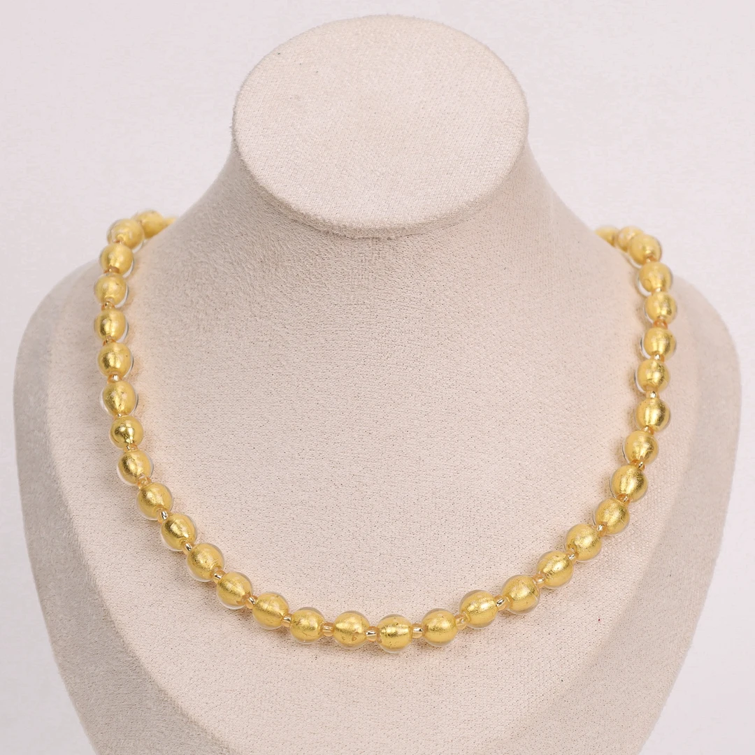 合金项链 （希媛专属） LZ0369 小点位黄色金箔琉璃项链44cm 8m