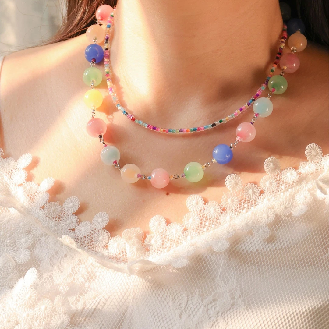 合金项链 玉楼东合金项链 XL607 缤纷糖果马卡龙手工琉璃项链