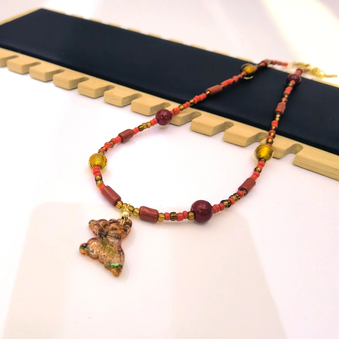 合金项链 玉楼东合金项链 LZ1890 红色小蝴蝶锁骨链琉璃项链