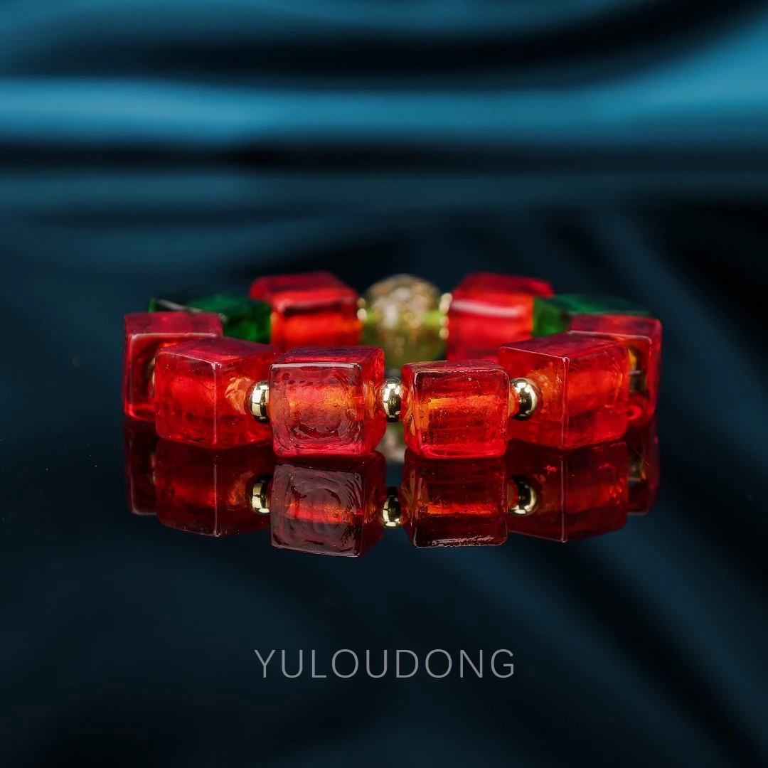 合金手链 CZ106 孤品 红色方糖琉璃手串时尚百搭