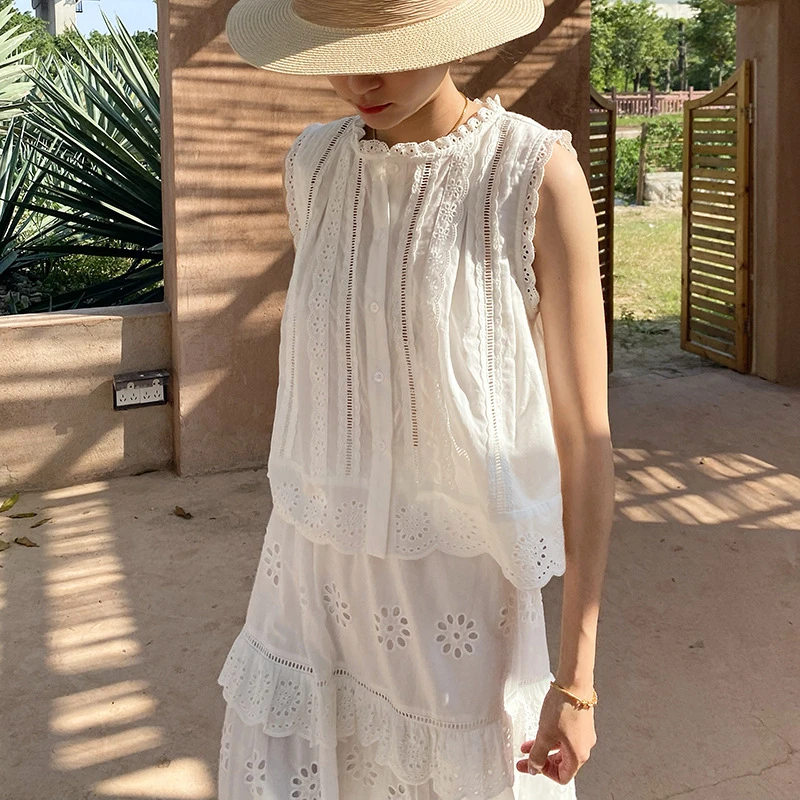 【纯棉】深圳南油法式度假风刺绣小上衣半身长裙女装设计感旅游穿搭