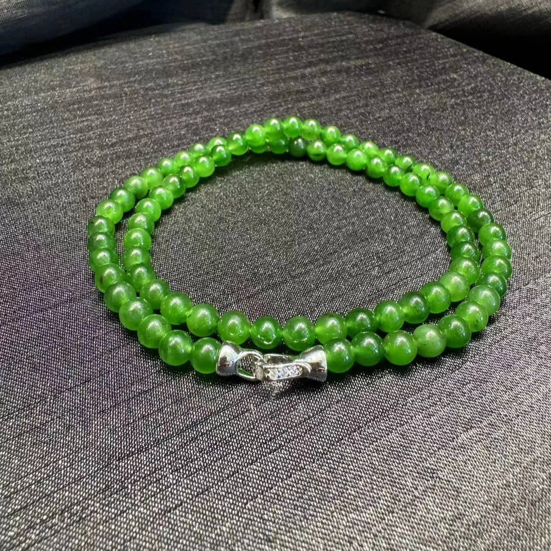 和田玉碧玉6mm珠链项链气质女士菠菜绿单戴叠戴时尚单品