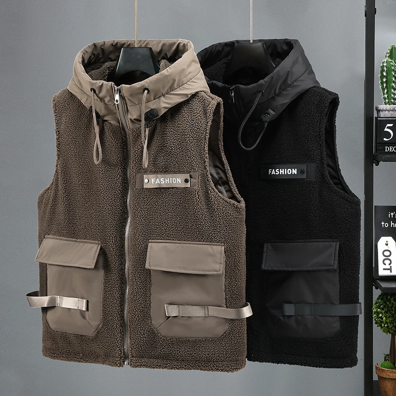 秋冬款连帽款马甲男士保暖坎肩背心潮流工装大兜休闲马夹厚外套潮