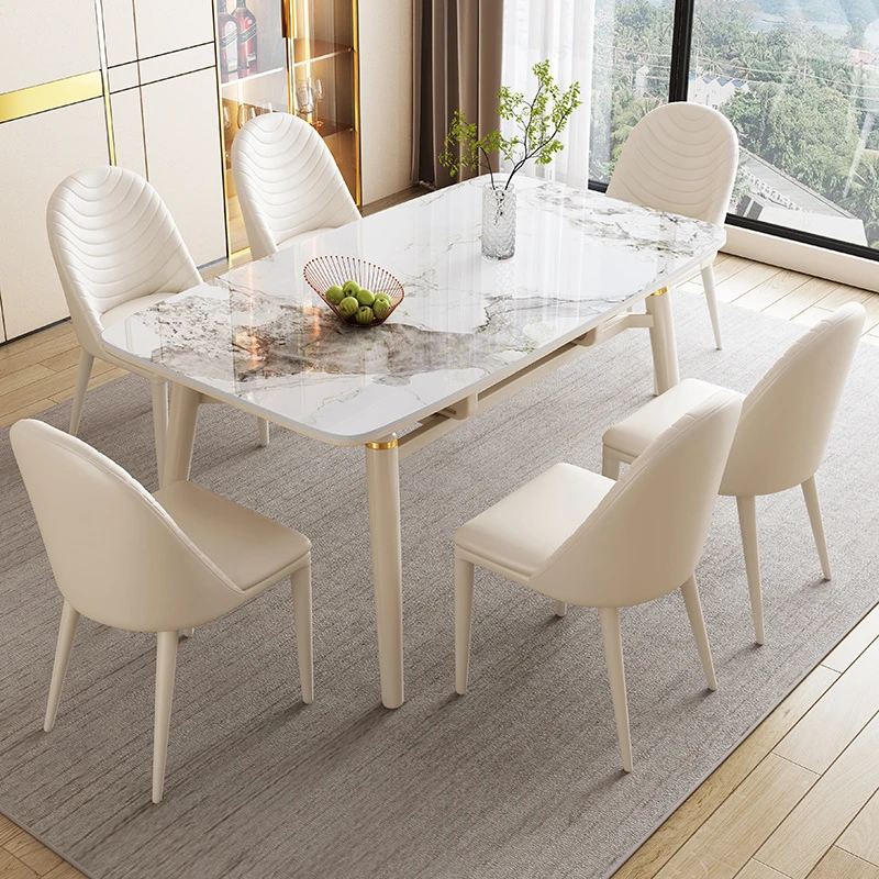 奶油风餐桌椅组合家用餐桌客厅家用现代简约伸缩吃饭桌奶油风餐桌