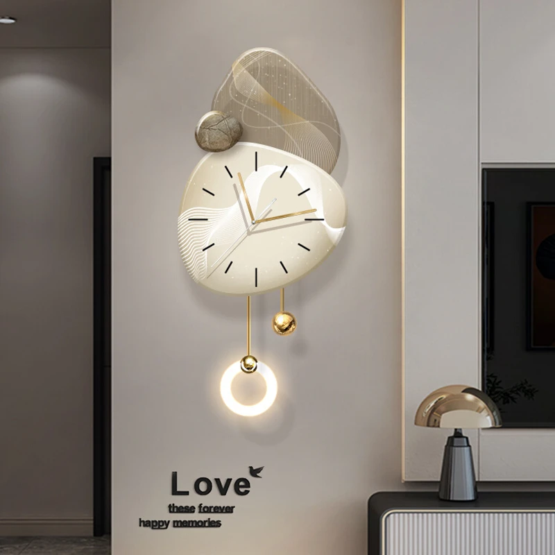 时来运转客厅装饰画带钟表电视背景墙格栅壁灯画发光创意时钟挂画