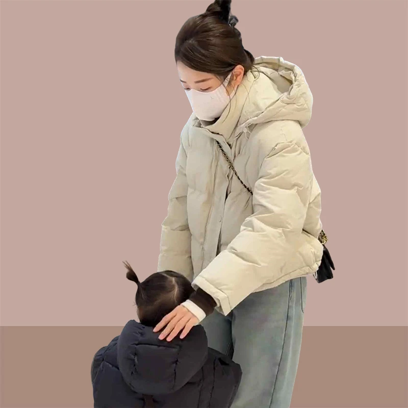 2025秋冬季新款女士美拉德休闲短款面包服小个子连帽加厚棉服外套