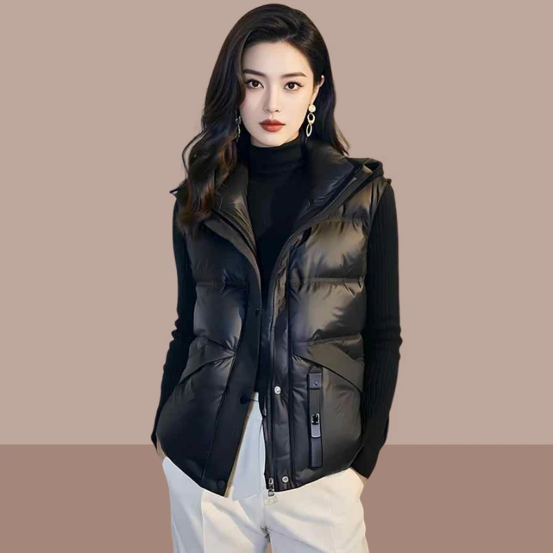 2025秋冬季新款女士黑色连帽棉服马甲小个子独特超好看坎肩短外套