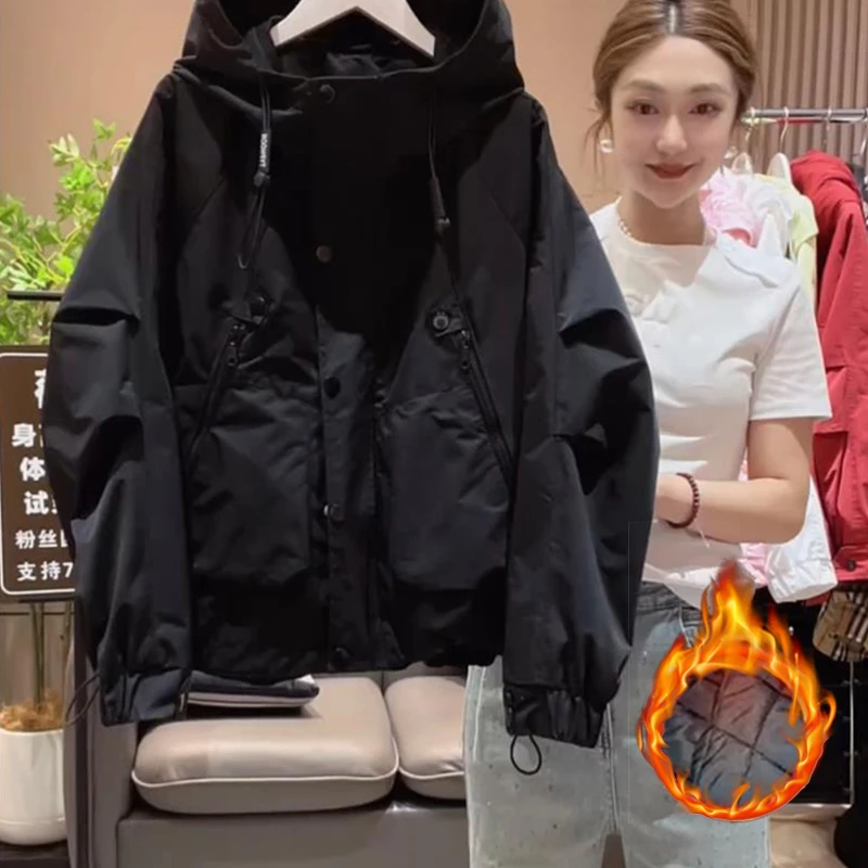 欧货休闲外套女士2025新款秋冬小个子宽松加厚夹棉保暖休闲派克服