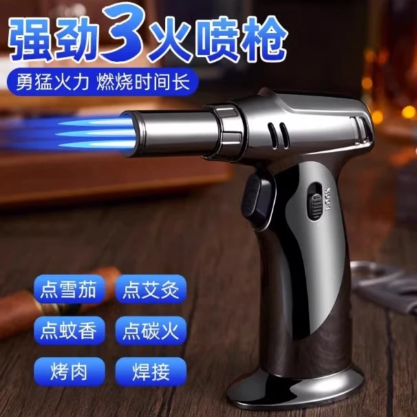 直冲三火喷枪防风充气打火机雪茄艾灸户外点火器焊枪耐用喷火