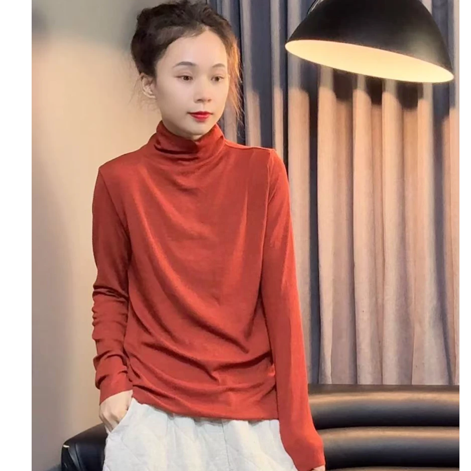 琥珀【383】冬季新款时尚百搭洋气显瘦韩版高领休闲长袖打底T桖