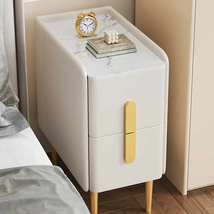 新款小型极窄岩板智能实用床头柜指纹锁软包床头柜最新款高档大气