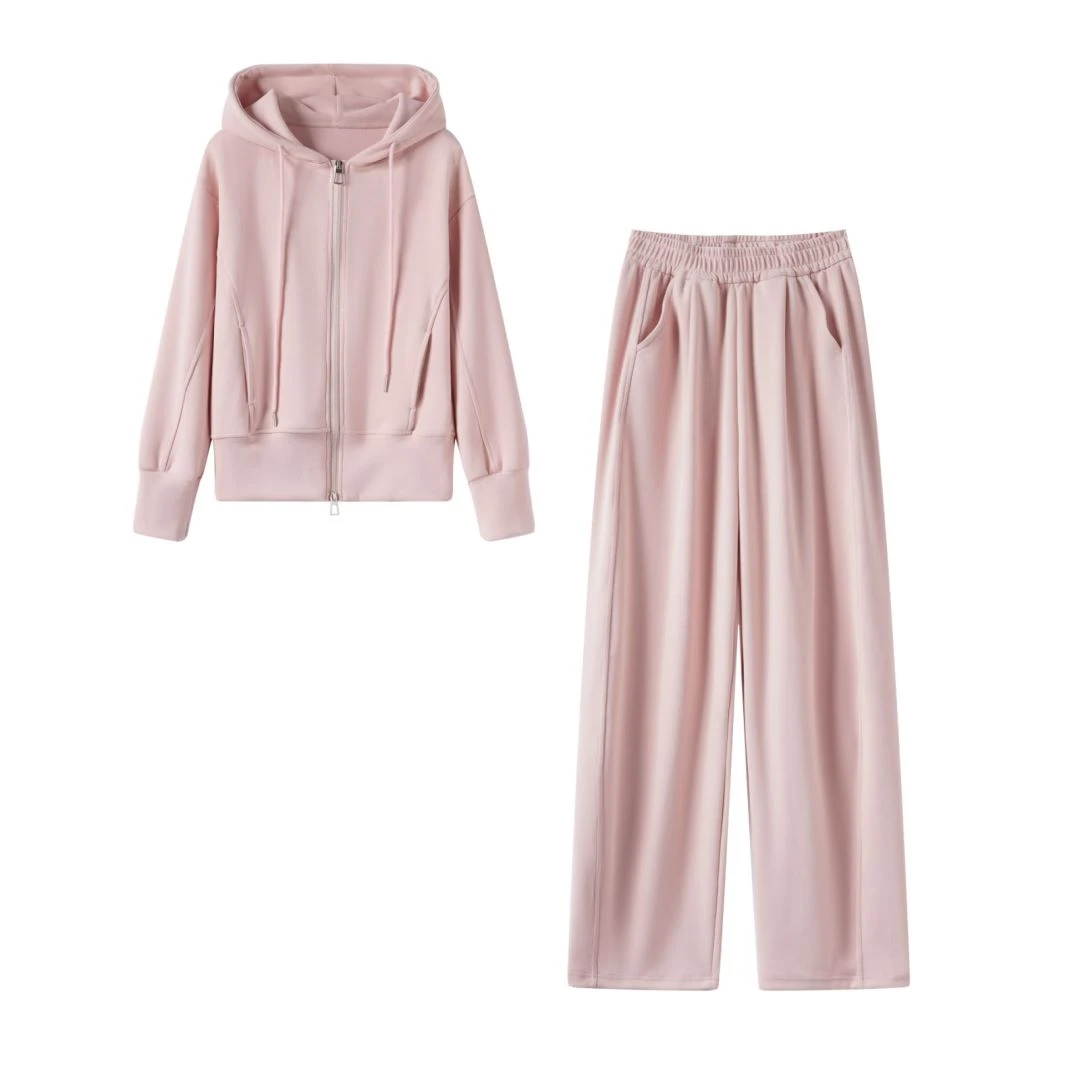 新款加绒套装休闲运动时尚减龄气质显瘦连帽外套窄版阔腿3963