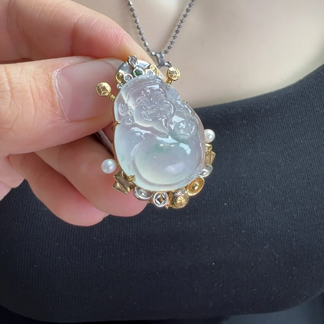 翡翠吊坠(不含链)18K金镶嵌